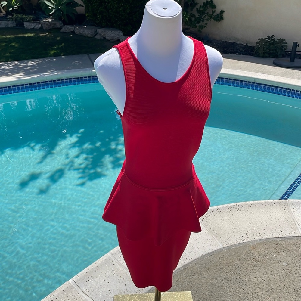 BCBGMaxAzria Red Peplum Dress | Size S